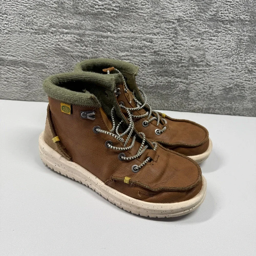 Hey Dude Bradley Boot Youth Walnut Leather Mid Top Shoes 40269-267 Size 4